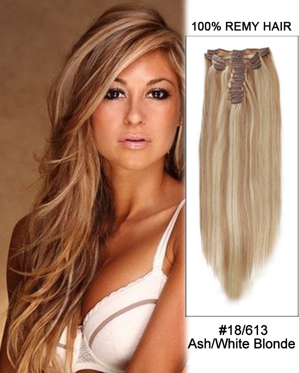假发品牌feshfen 14 7pcs 18 613 Ash White Blonde Straight 100