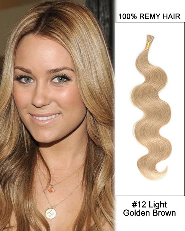 golden hair,goldenretriever 12 light golden brown body wave stick tip i tip 100% remy hair