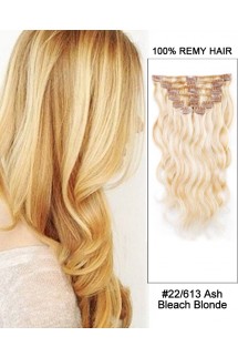 14” 7pcs #22/613 Ash/Bleach White Blonde Body Wave 100% Remy Hair Clip In Human Hair Extensions