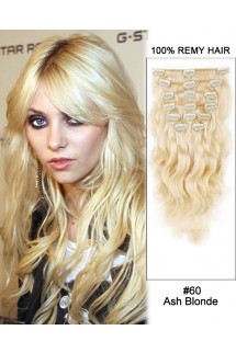 16” 7pcs #60 Ash Blonde Body Wave 100% Remy Hair Clip In Human Hair Extensions