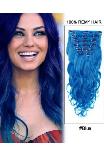 16”  7pcs Blue Body Wave 100% Remy Hair Clip In Hair Extensions