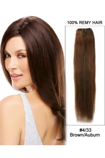 16” #4/33 Brown/Auburn Straight Weave 100% Remy Hair Weft  Human Hair Extensions