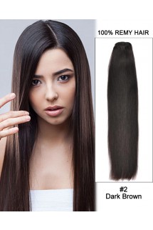 16” Silky Straight Brazilian Remy Hair Weave Weft Human Hair Extension-#2 Dark Brown