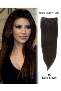 14” 7pcs #2 Dark Brown Straight 100% Remy Hair Clip in Hair Extensions