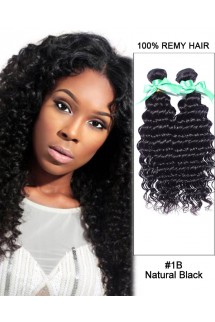 14” #1B Natural Black Deep Wave Weave 100% Remy Hair Human Hair Extensions