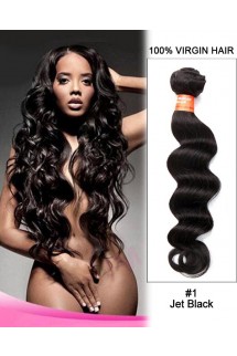 18” Deep Wave Brazilian Remy Hair Weave Remy Hair Weft Human Hair Extensions-#1 Jet Black