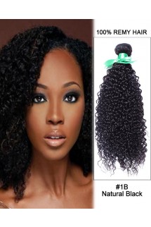 16” #1B Natural Black Kinky Curly Weave 100% Remy Hair Human Hair Extensions
