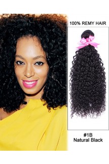 16” #1B Natural Black Kinky Curly Weave 100% Remy Hair Human Hair Extensions