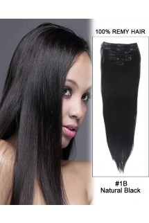 14” 7pcs #1 Off Black Straight 100% Remy Hair Clip in Hair Extensions