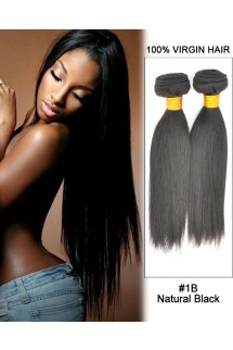14” Straight Brazilian Virgin Remy Hair Weave Weft Human Hair Extension-#1B Natural Black