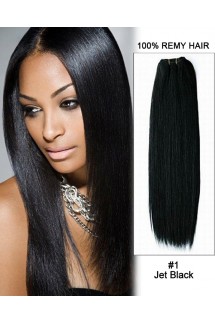 16” Yaki Straight Brazilian Remy Hair Weave Weft Human Hair Extension-#1 Jet Black