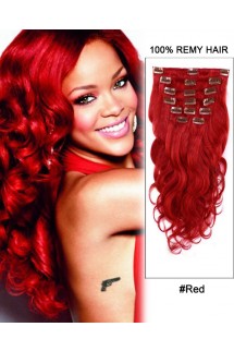 16”  7pcs Red Body Wave 100% Remy Hair Clip In Hair Extensions