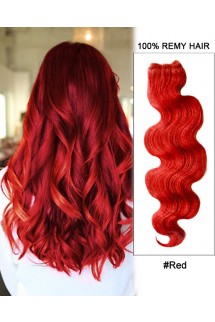 18” #Red Body Wave Weave Remy Hair Weft Human Hair Extensions