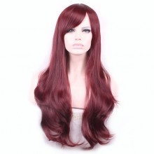 Wig Gradient Long Curly Hair Women and Girl Daily Cosplay Party Costume Wig(Wine red)
