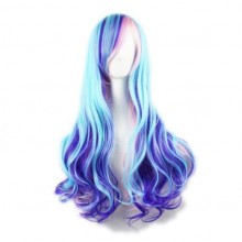 Wig Gradient Long Curly Hair Women and Girl Daily Cosplay Party Costume Wig(Blue Mixed Pink) 