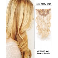 14” 7pcs #22/613 Ash/Bleach White Blonde Body Wave 100% Remy Hair Clip In Human Hair Extensions