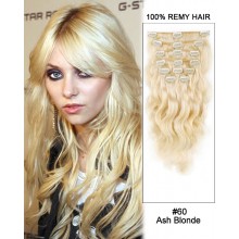 16” 7pcs #60 Ash Blonde Body Wave 100% Remy Hair Clip In Human Hair Extensions