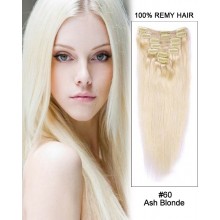 14” 7pcs #60 Ash Blonde Straight Clip in Remy Human Hair Extension