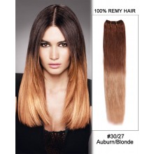 18” #30/27 Auburn/Blonde Ombre Straight Weave Remy Human Hair Extension