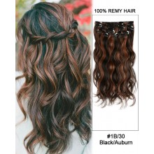 14” 7pcs #1B/30 Black/Auburn Body Wave 100% Remy Hair Clip In Human Hair Extensions