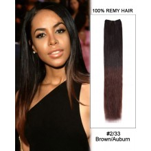 16” #2/33 Brown/Auburn Ombre Straight Weave 100% Remy Hair Weft  Hair Extensions