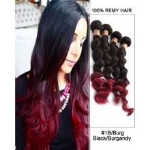 20”  Loose Wave Black Burgandy Ombre Remy Hair Weave Weft Human Hair Extension