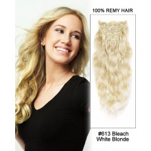 16” #613 Bleach White Blonde 7pcs Body Wave Remy Hair Clip in Hair Extensions