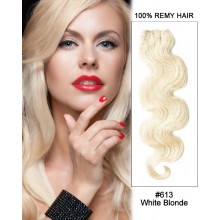 20” #613 Bleach White Blonde Body Wave Weave Remy Human Hair Extensions