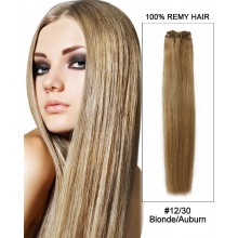 20” #12/30 Golden Brown/Auburn Straight Weave Remy Hair Weft  Human Hair Extensions