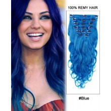 16”  7pcs Blue Body Wave 100% Remy Hair Clip In Hair Extensions
