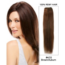 16” #4/33 Brown/Auburn Straight Weave 100% Remy Hair Weft  Human Hair Extensions