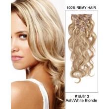 14” 7pcs #18/613 Ash White Blonde Body Wave 100% Remy Hair Clip In Human Hair Extensions