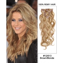 14” 7pcs #12/613 Brown/Blonde Body Wave 100% Remy Hair Clip In Human Hair Extensions