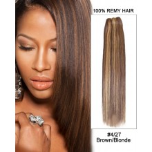 16” #4/27 Brown/Blonde Straight Weave 100% Remy Hair Weft Human Hair Extensions