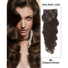 24” 7pcs #6 Chestnut Brown Body Wave 100% Remy Hair Clip in Hair Extensions