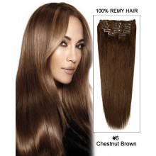 16” 11pcs #6 Chestnut Brown Straight Clip in Remy Human Hair Extensions