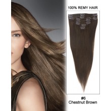 14” 7pcs #6 Chestnut Brown Straight 100% Remy Hair Clip in Hair Extensions