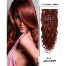 26” 11pcs Body Wave Clip in Remy Human Hair Extensions #33 Dark Auburn