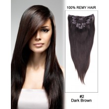24” 9pcs #2 Dark Brown Straight Clip in Remy Human Hair Extensions