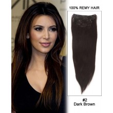 14” 7pcs #2 Dark Brown Straight 100% Remy Hair Clip in Hair Extensions