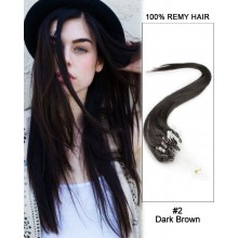 14” #2 Dark Brown Straight Micro Loop 100% Remy Hair Human Hair Extensions-50 strands, 1g/strand