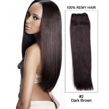 16” Yaki Straight Brazilian Remy Hair Weave Weft Human Hair Extensions- #2 Dark Brown