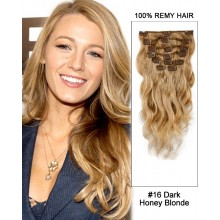 14” 7pcs #16 Dark Honey Blonde Body Wave 100% Remy Hair Clip In Human Hair Extensions