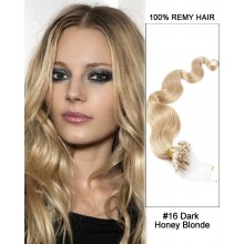 14” #16 Dark Honey Blonde Body Wave Micro Loop 100% Remy Hair Human Hair Extensions-100 strands, 1g/strand