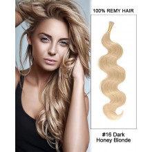 14” #16 Dark Honey Blonde Body Wave Stick Tip I Tip 100% Remy Hair Keratin Hair Extensions-50 strands, 1g/strand