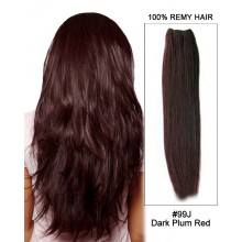 20” #99J Dark Plum Red Straight Weft  Remy Human Hair Extension