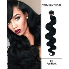 14”#1 Jet Black Body Wave Nail Tip U Tip 100% Remy Hair Keratin Hair Extensions-100 strands, 1g/strand