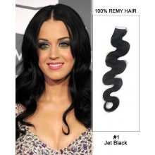 14” #1 Jet Black Body Wave 100% Remy Hair Tape In  Hair Extensions-20pcs