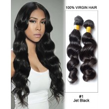 20” Black Loose Wave Unprocessed Indian Remy Hair Weave Weft  Human Hair Extensions