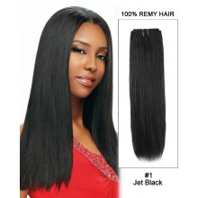 14”#1 Jet Black Straight Weave 100% Remy Hair Weft Hair Extensions